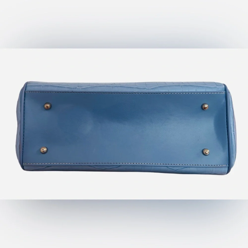 Light Blue Croc-Embossed Satchel with Detachable Strap